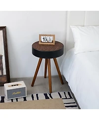 Streamdale Furniture Round Coffee Table with Carved Top, Small Accent Nightstand