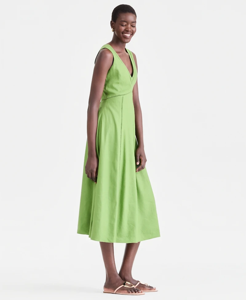 I.n.c. International Concepts Women's Sleeveless V-Neck Linen-Blend Midi Dress, Macy's Exclusive