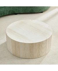 Streamdale Furniture Faux travertine Round Coffee Table with Eye-Catching Relief Design, Travertine