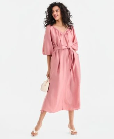 I.N.C. International Concepts Womens 3 4 Sleeve Tie Waist Midi Dress Macys Exclusive