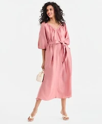 I.N.C. International Concepts Womens 3 4 Sleeve Tie Waist Midi Dress Macys Exclusive