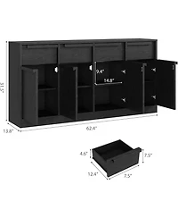 gaomon 62.4" Sideboard Buffet Cabinet with 4 Drawers, Large Modern Coffee Bar Storage Cabinet