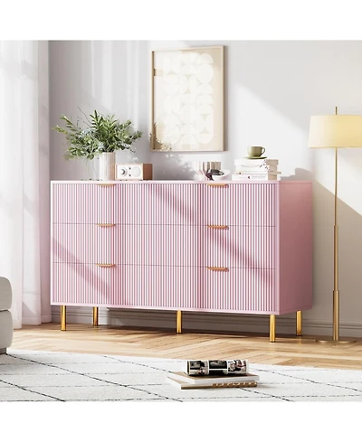 gaomon Modern 6-Drawer Dresser for Bedroom, Wooden Chest with Gold Handles and Storage