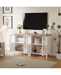 gaomon Sideboard Cabinet with 2 Glass Doors and Drawers, 29" Buffet with Solid Wood Top, White