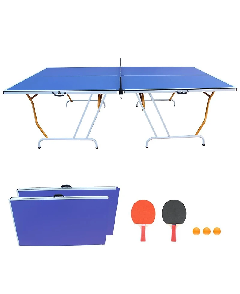 Baofuwish 9 Ft Blue Regulation Size Portable Table Tennis Table Foldable Ping Pong Set with Net Paddles for Indoor Family Game Room