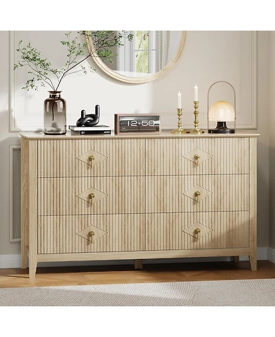 gaomon 54" Wide Fluted Dresser, 6 Drawer Modern Wood Storage Chest for Bedroom or Entryway