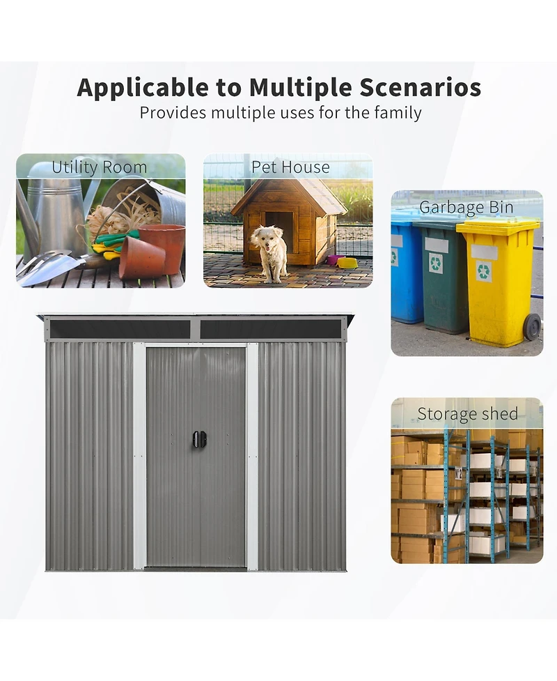 Mondawe 8ft x 6ft Outdoor Metal Storage with Lockable Sliding Doors and Transparent plate