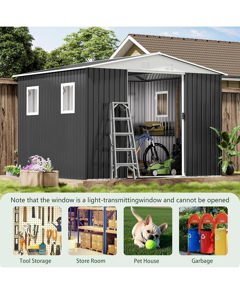 Mondawe 10FTx8FT Metal Anti-Corrosion Utility Tool House with Lockable Door, Windows