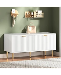 gaomon Shoe Storage Cabinet, Fluted Entryway Bench with 2 Doors for Hallway & Living Room, White