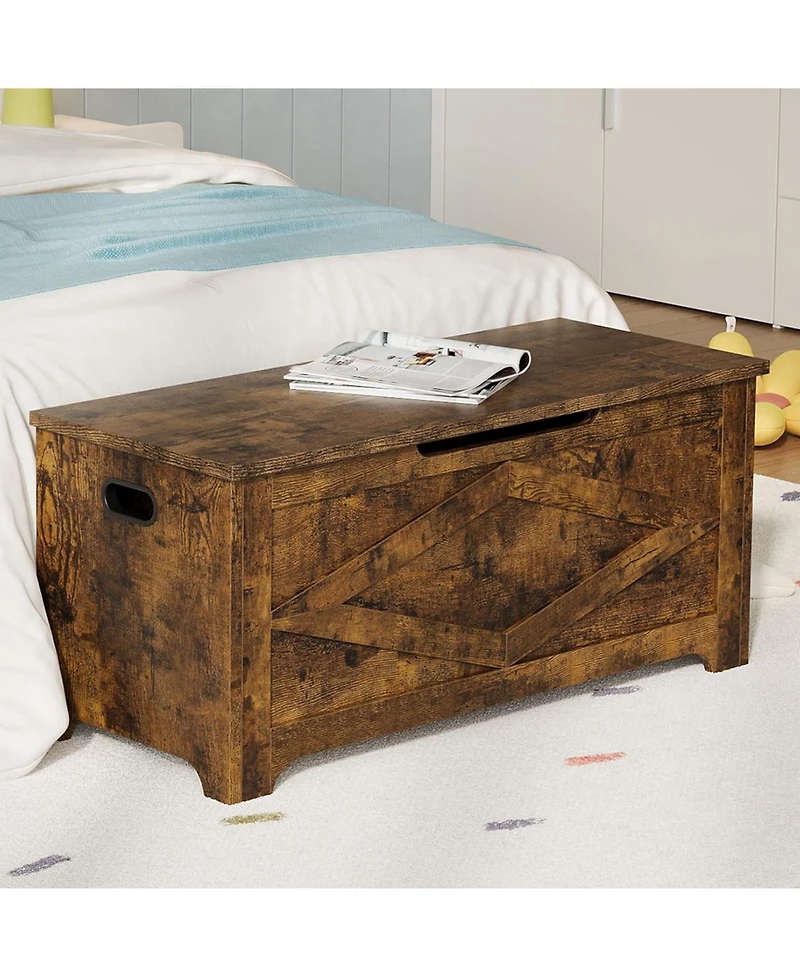 gaomon 39.4" Wooden Storage Chest, Storage Bench with Safety Hinges for Entryway & Living Room, Brown