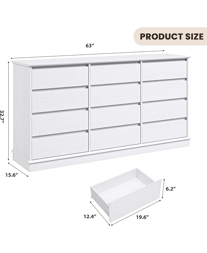 gaomon 12-Drawer Dresser for Bedroom, Large Double Chest of Drawers with Deep Storage & Wide Top, White