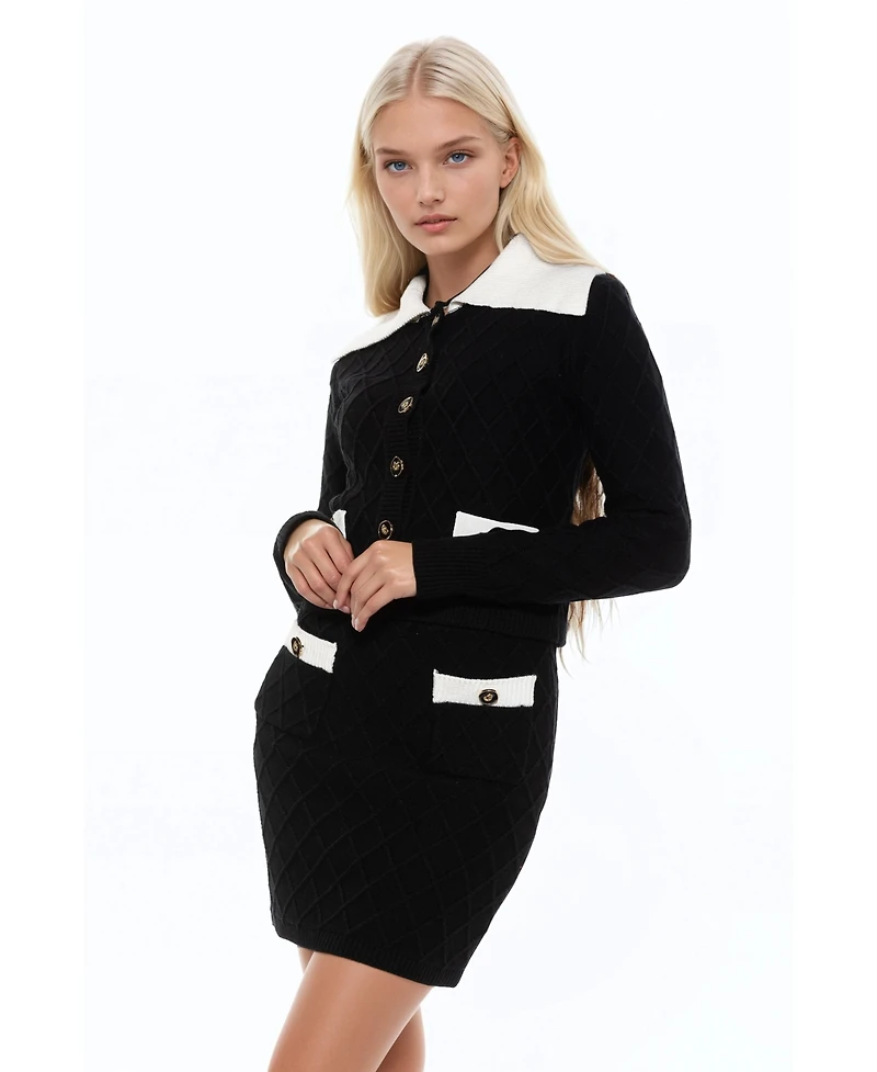 Alexia Admor Women's Alina Fully Knit Cardigan with Contrast Collar