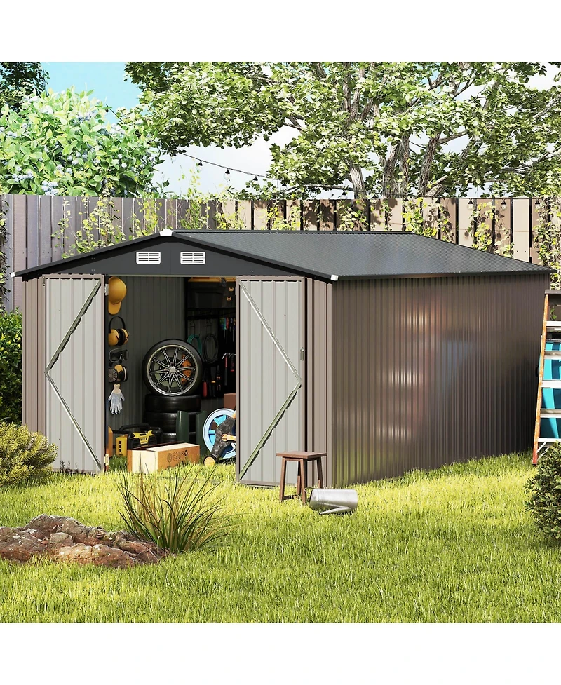 Costway 10 x 14 Ft Outdoor Storage Shed with Improved Windproof Metal Structure 4 Vents