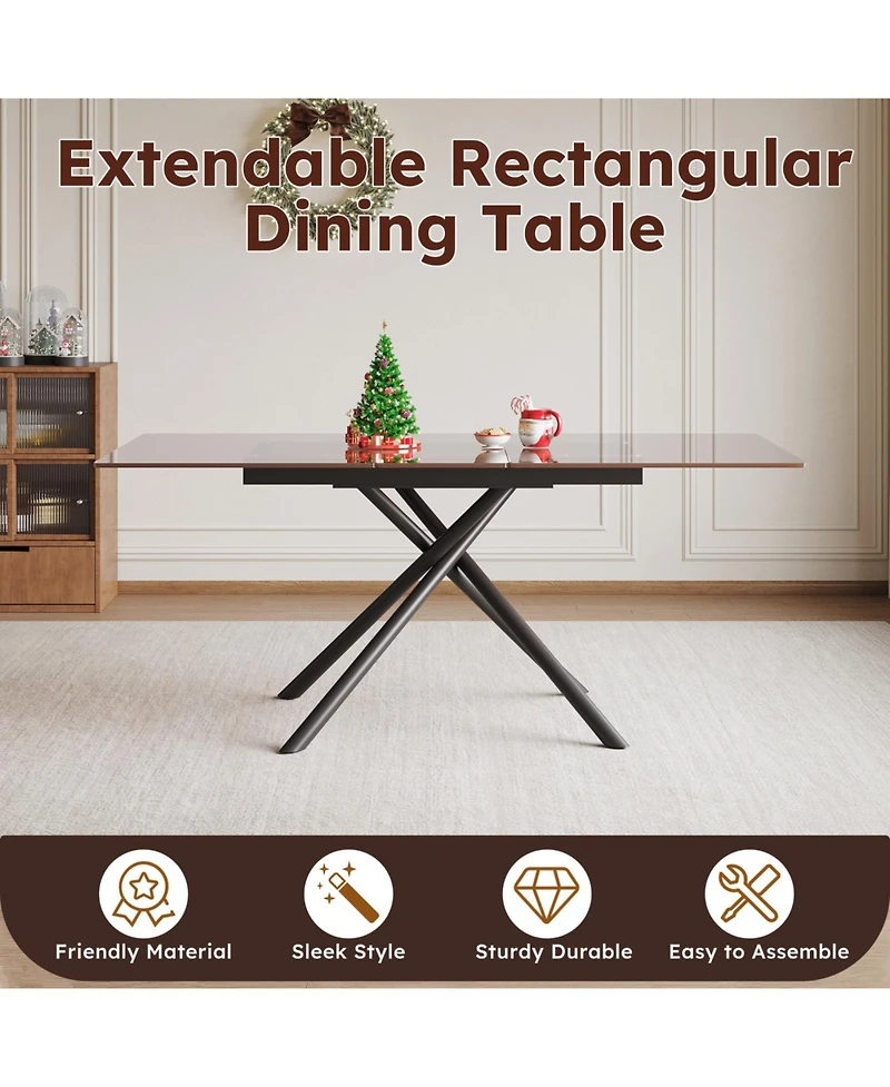 Streamdale Furniture Modern Expandable Dining Table with Retractable Leaf, Glass Top (7-59 chars)