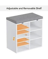 gaomon Entryway Shoe Bench with Storage and Cushioned Seat, Wooden Shoe Rack with Adjustable Shelves and Side Pockets
