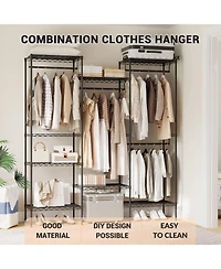 gaomon Metal Clothing Rack with 8 Adjustable Shelves and 4 Hanging Rods, Freestanding Garment Rack Organizer