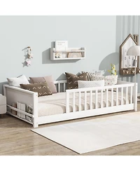 Streamdale Furniture Twin size Floor Platform Bed with Built-in Book Rack