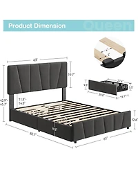 gaomon Bed Frame with Adjustable Headboard and 4 Storage Drawers, Soft Upholstered Platform Frames Wooden Slats Support