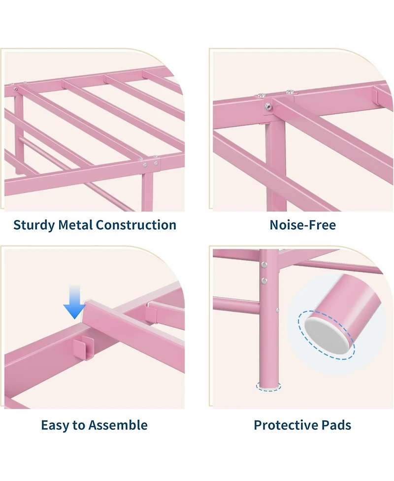 gaomon Metal Bed Frame, Frames for Girls, Platform with Heart-Shaped Design Headboard&Footboard, Heavy-Duty - Twin