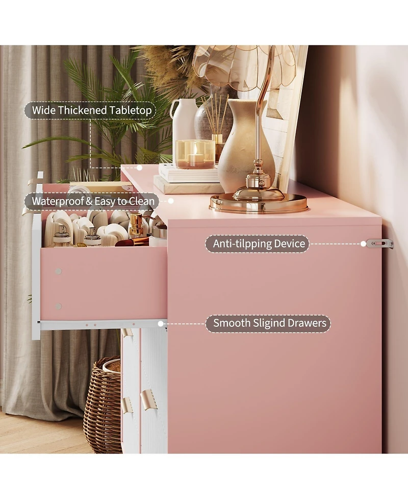 gaomon Fluted 8-Drawer Dresser for Bedroom, 55" Wide Modern Wooden Chest of Drawers, Pink