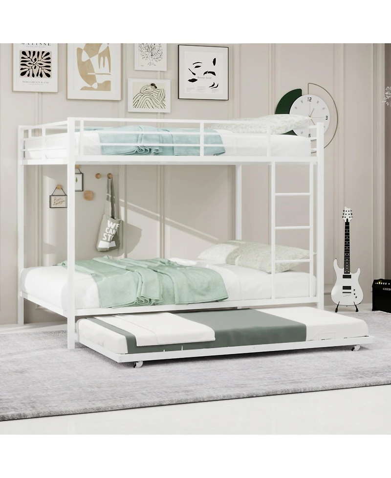 Streamdale Furniture Durable Square Tube Iron Bunk Bed with Safety Rails