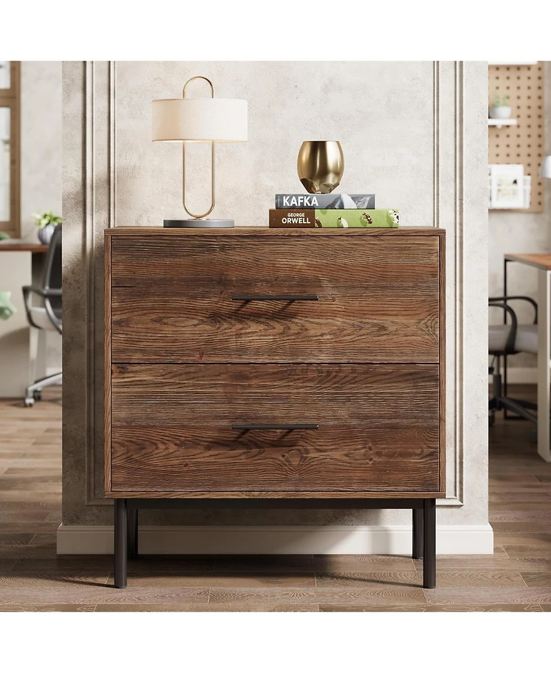 Tribesigns 31.5" Solid Wood Vertical File Cabinet with 2 Drawers, Farmhouse Tall Filing Cabinet for Home Office, Adjustable Removable Hanging Bar