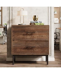 Tribesigns 31.5" Solid Wood Vertical File Cabinet with 2 Drawers, Farmhouse Tall Filing Cabinet for Home Office, Adjustable Removable Hanging Bar