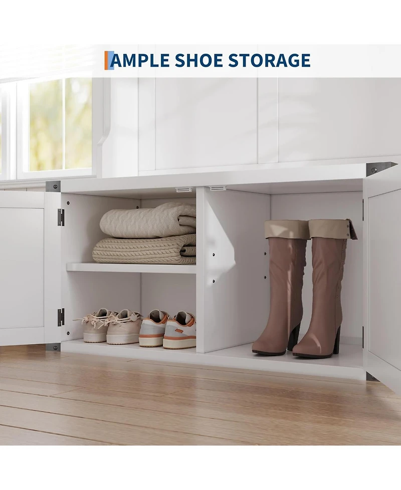 gaomon Hall Tree with Shoe Storage Bench, 4-in-1 Entryway Bench with Coat Rack and Adjustable Shelf, White