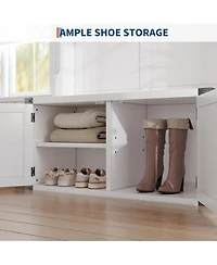 gaomon Hall Tree with Shoe Storage Bench, 4-in-1 Entryway Bench with Coat Rack and Adjustable Shelf, White