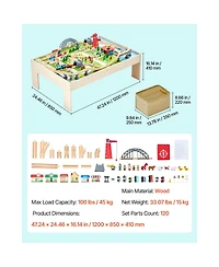 Slickblue Train Table, 120 Multicolor Pieces Wooden Kids Activity Table with Collapsible Storage Bin