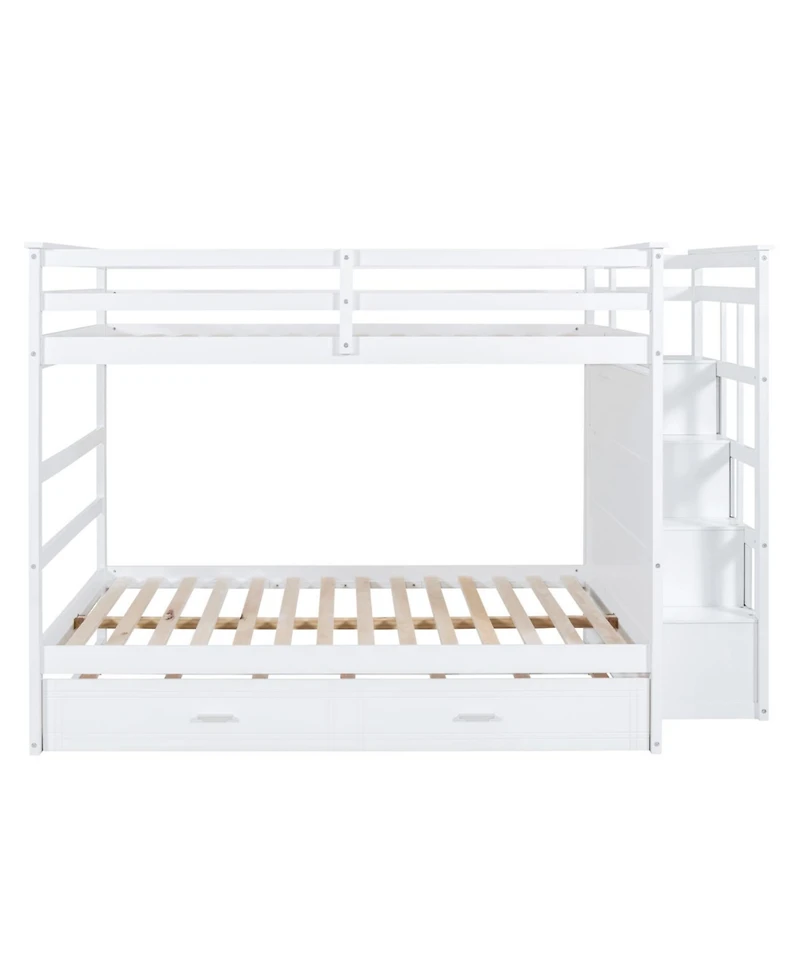 Streamdale Furniture Full Over Bunk Bed w/ Twin Trundle & Stairs, Gray