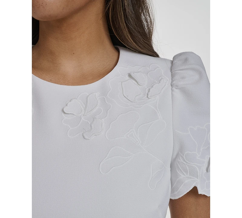 Vince Camuto Women's Embroidered Fit and Flare Crewneck Dress