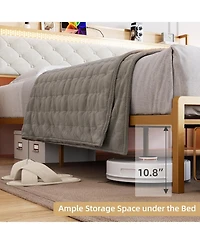 Gaomon Led Platform Bed Frame with Storage Drawers, Noise-Free Support with Wood Slats, Gold Metal Frame with Beige Fabric Fabric