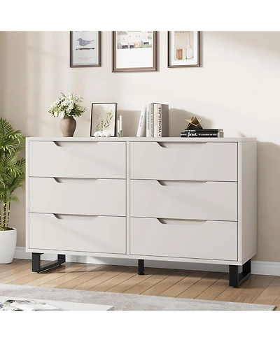 gaomon 6-Drawer Bedroom Dresser, 47.2" Wide Freestanding Wooden Storage Chest for Living Room & Entryway