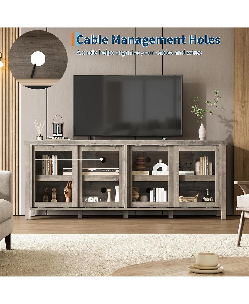 gaomon Tv Stand for 65 Inch Tv, Mid-Century Modern Entertainment Center with Sliding Glass Doors