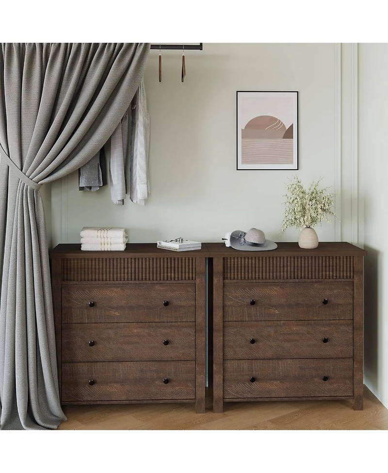 gaomon 3-Drawer Nightstand Dresser for Bedroom, Wooden Chest of Drawers with Fluted End Table Design