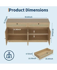 gaomon 60" Rattan Sideboard Cabinet with Adjustable Shelves