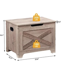 Gaomon 23.6" Wooden Storage Chest Entryway Bench, Toy Organizer Trunk with Safety Hinges for Bedroom and Living Room, Grey