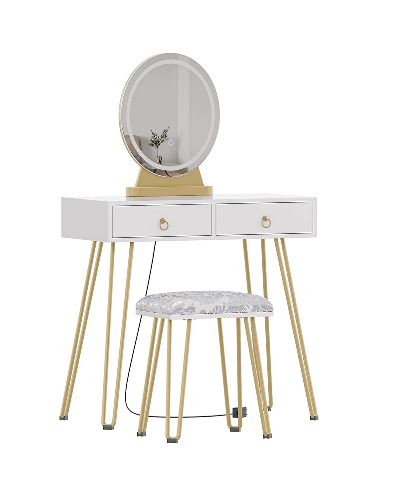 gaomon Dressing Table with Mirror and Lamp, Makeup Vanity Table with Upholstered Stool