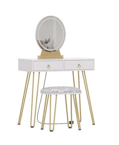 gaomon Dressing Table with Mirror and Lamp, Makeup Vanity Table with Upholstered Stool