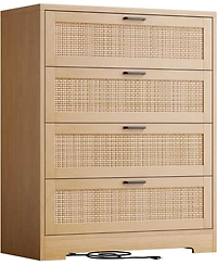 gaomon 4-Drawer Rattan Dresser, Tall Wooden Chest of Drawers for Bedroom