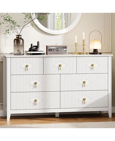 gaomon 54" Wide Fluted Dresser, 7 Drawer Modern Wood Storage Chest for Bedroom, Living Room or Entryway