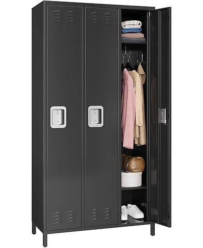 gaomon 72" Tall 3-Door Metal Office Storage Cabinet with Hooks and Shelves, Steel Locker Cabinet for Office or Gym