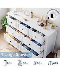 gaomon 7 Drawer Dresser, Modern Wood Chest with Gold Handles and Large Storage for Bedroom or Hallway