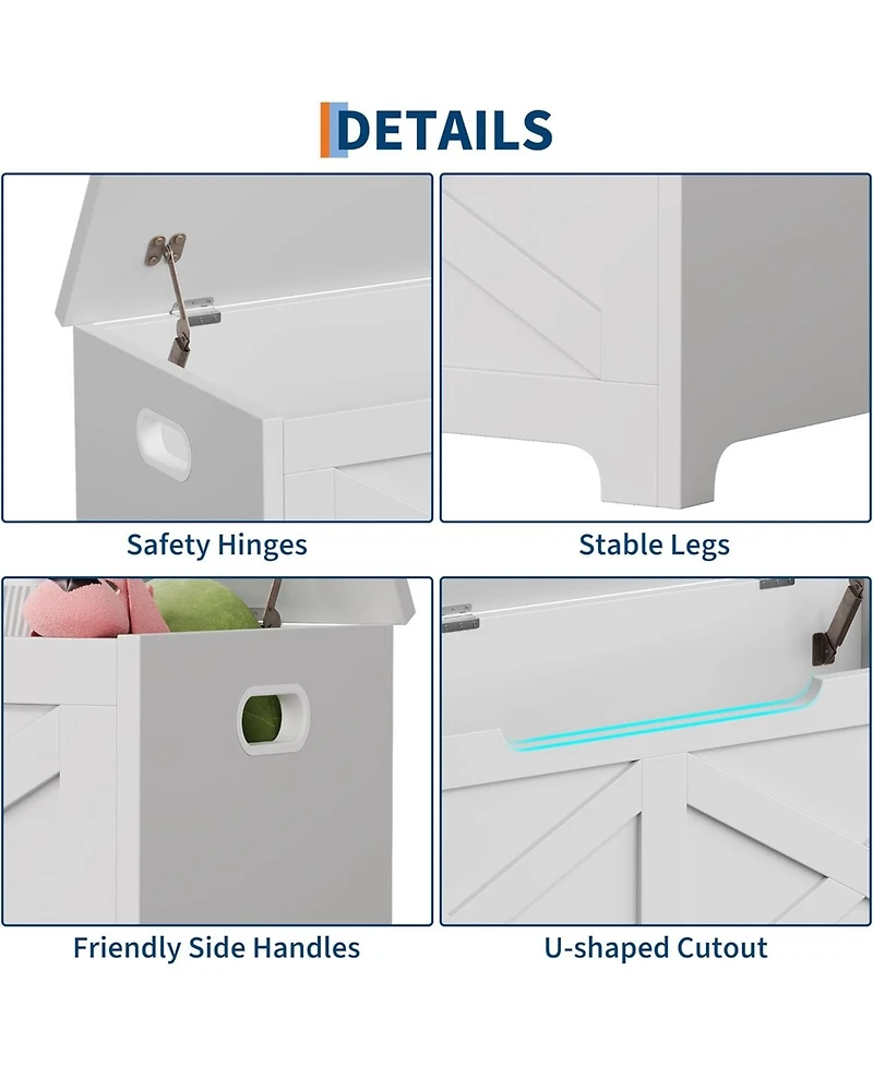 gaomon 39.4" Wooden Storage Chest, Storage Bench with Safety Hinges for Entryway & Living Room, White