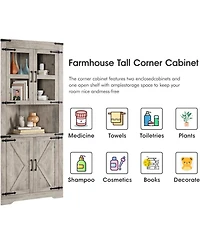 gaomon Tall Corner Storage Cabinet, Farmhouse Corner Hutch with Glass Door & Adjustable Shelves