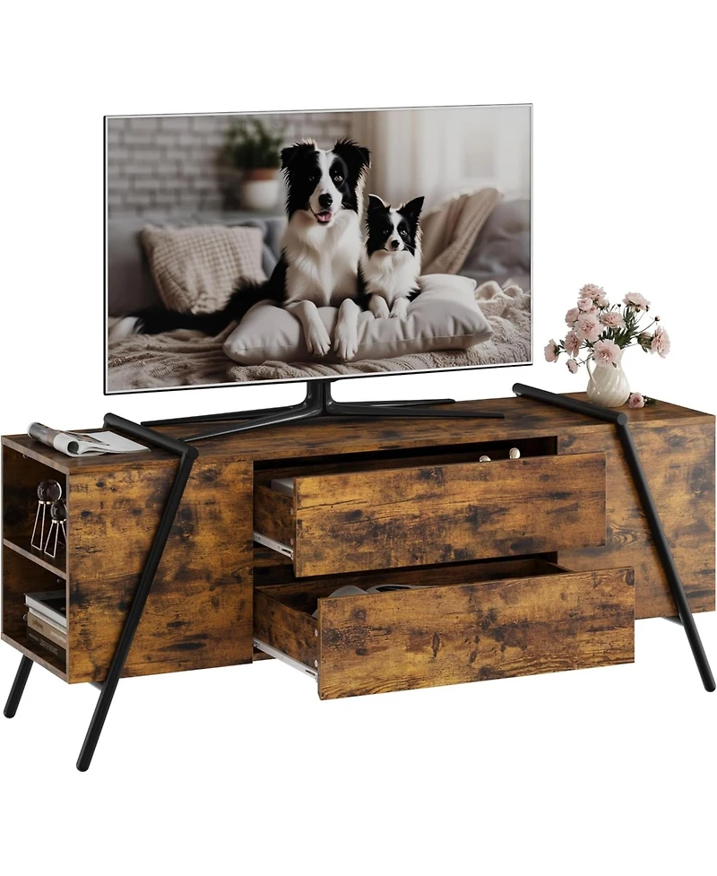 Gaomon " Modern Farmhouse Tv Stand, Entertainment Center with Drawers & Adjustable Shelves, Metal Legs.