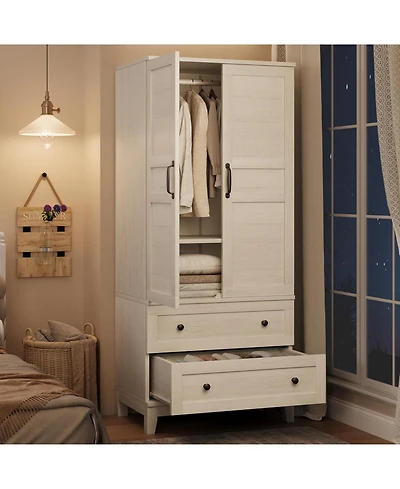 gaomon Tall Armoire Wardrobe Closet with Drawers, Adjustable Shelf & Hanging Rod for Bedroom