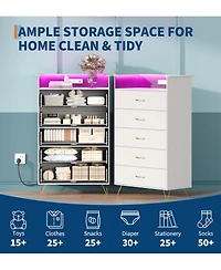 gaomon Modern 5-Drawer Tall Dresser for Bedroom, Wooden Chest with Silent Slides & Water-Resistant Finish