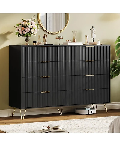 gaomon 55" Wide Modern Wooden Chest of Drawers, Fluted 8-Drawer Dresser for Bedroom